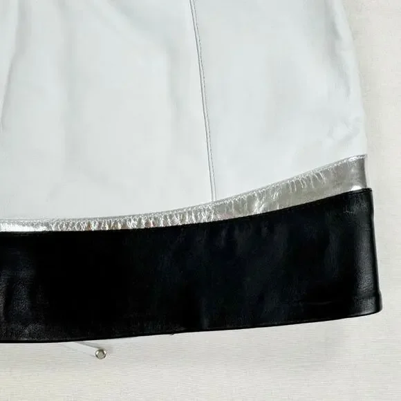 Retrofete Womens Sian Leather Zipper Mini Skirt Medium White Black Edgy - Picture 9 of 13